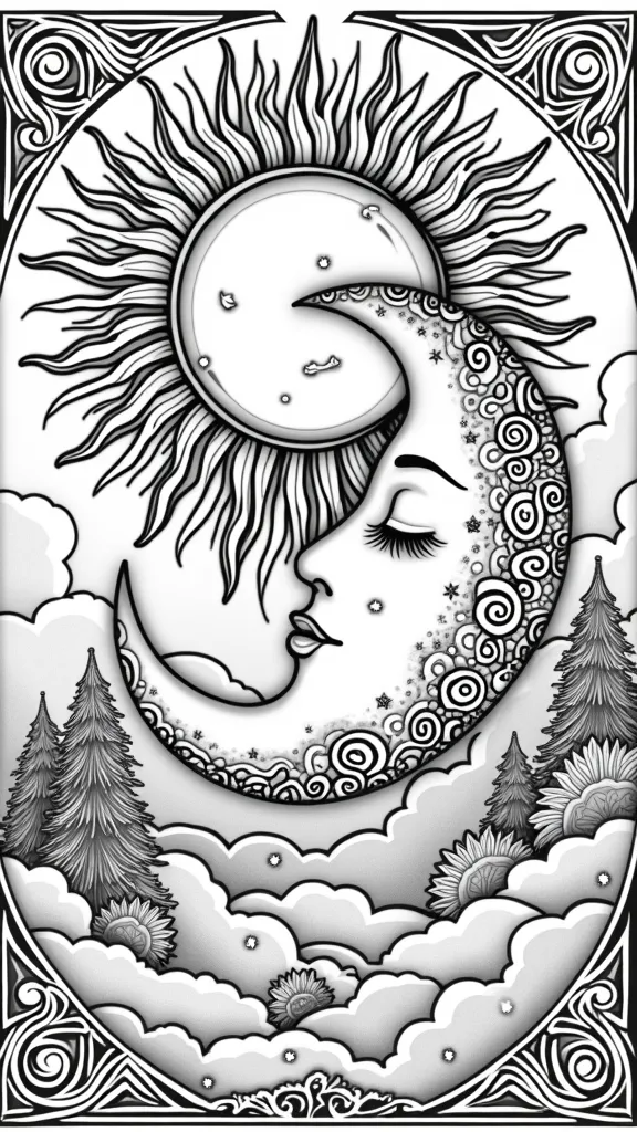 coloriages du soleil et de la lune pour les adultes